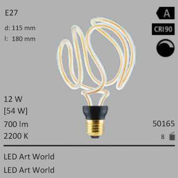  50165 - 12W=54W SEGULA LED ART World klar E27 700Lm 360 Ra>90 2200K dimmbar  43.92GBP - 48.80GBP  