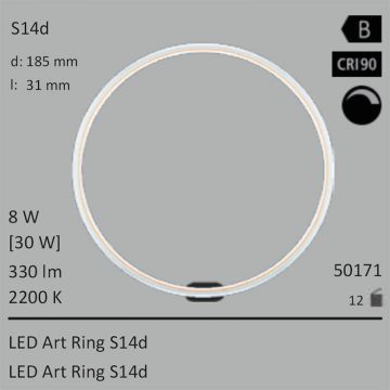  50171 - 8W=30W SEGULA LED ART Ring S14d klar 330Lm 360 Ra>90 2200K dimmbar  28.49GBP - 31.66GBP  