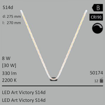  50174 - 8W=30W SEGULA LED ART Victory S14d klar 330Lm 360 Ra>90 2200K dimmbar  28.49GBP - 31.66GBP  