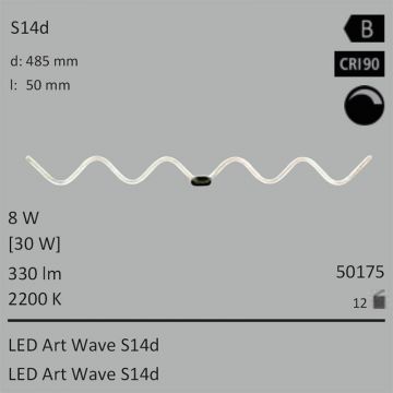  50175 - 8W=30W SEGULA LED ART Wave S14d klar 330Lm 360 Ra>90 2200K dimmbar  28.49GBP - 31.66GBP  