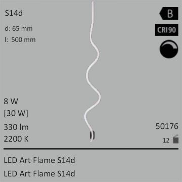  50176 - 8W=30W SEGULA LED ART Flame S14d klar 330Lm 360 Ra>90 2200K dimmbar  28.49GBP - 31.66GBP  