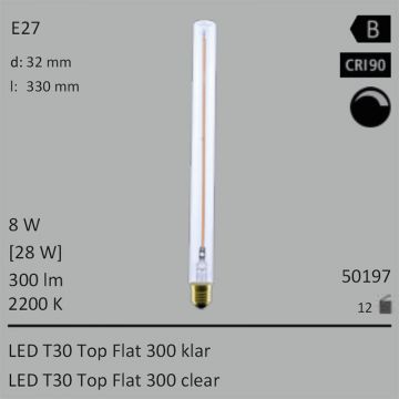  50197 - 8W=28W Segula LED T30 Top Flat 300 klar E27 300Lm CRI90 2200K dimmbar  5297.12JPY - 5888.31JPY  