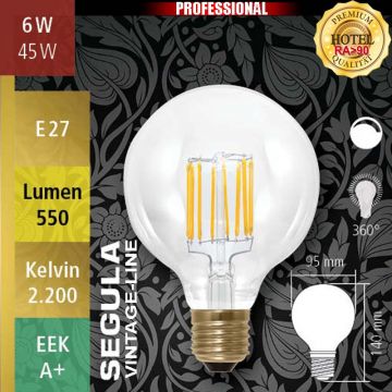  50283 - 6W=42W LED Globe 95 Glhfadenbirne dimmbar klar E27 500Lm 360 Ra>90 2200K  19.46USD - 21.64USD  