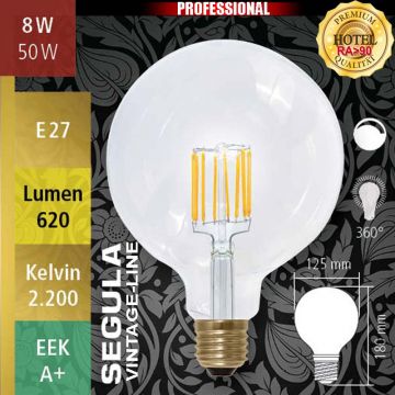  50286 - 8W=50W LED Globe 125 Glhfadenbirne dimmbar klar E27 620Lm 360 Ra>90 2200K  25.34USD - 28.17USD  