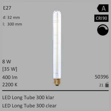  50396 - 8W=35W Segula LED Tube 300 klar E27 400Lm CRI90 2200K dimmbar  3930.51JPY - 4369.85JPY  