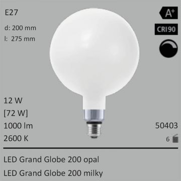  50403 - 12W=72W Segula LED Grand Globe 200 opal E27 1000Lm CRI90 2600K dimmbar  9199.55JPY - 10222.67JPY  