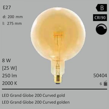  50404 - 8W=25W Segula LED Grand Globe 200 Curved gold E27 250Lm CRI90 2000K dimmbar  58.55USD - 65.06USD  