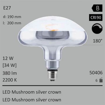  50406 - 12W=34W Segula LED Mushroom silver crown E27 380Lm 180 CRI90 2200K dimmbar  10567.42JPY - 11742.51JPY  