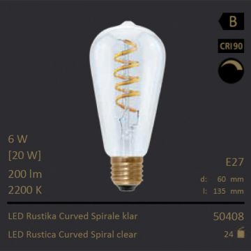  50408 - 6W=20W Segula LED Rustika Curved Spirale klar E27 200Lm CRI90 2200K dimmbar  19.85GBP - 20.90GBP  