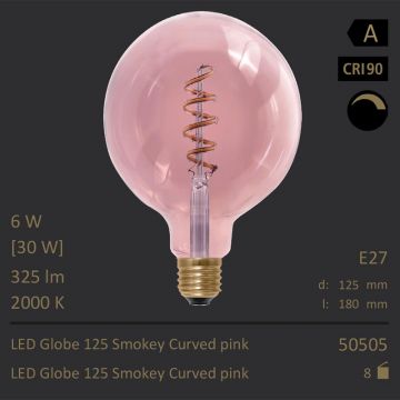  50505 - 6W=30W Segula LED Globe 125 Smokey Pink E27 325Lm CRI90 2000K dimmbar  29.69USD - 31.27USD  