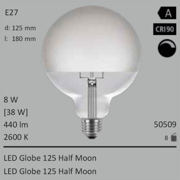  50509 - 8W=38W Segula LED Globe 125 Half moon E27 440Lm CRI90 2600K dimmbar  29.25USD - 32.50USD  