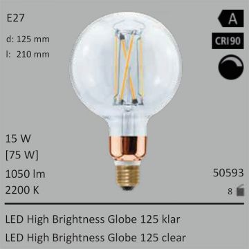  50593 - 15W=75W Segula LED High Brightness Globe 125 klar E27 1050Lm 360 Ra>90 2700K dimmbar  8626.91JPY - 9586.39JPY  