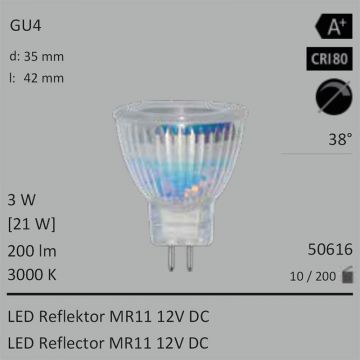  50616 - 3W=21W Segula LED Reflektor MR11 12VDC klar 200Lm 38 Ra>80 3000K  1512.19JPY - 1681.15JPY  