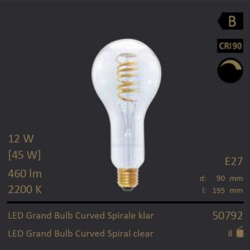  50792 - 12W=45W Segula LED Grand Bulb Curved Spirale klar E27 460Lm CRI95 2200K dimmbar  51.40USD - 54.12USD  