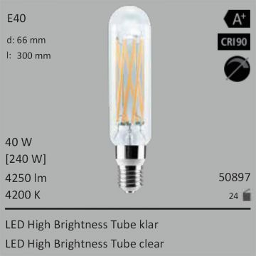  50897 - 40W=240W Segula LED High Brightness Tube klar E40 4250Lm CRI90 4200K  97.54USD - 108.39USD  