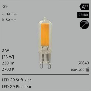  60643 - 2W=23W Segula LED G9 Stift klar 230Lm 360 Ra>80 2700K  6.73USD - 7.48USD  