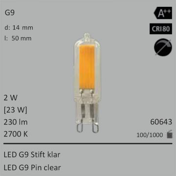  60643 - 2W=23W Segula LED G9 Stift klar 230Lm 360 Ra>80 2700K  1065.75JPY - 1185.11JPY  