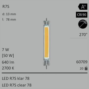  60709 - 4W=39W Segula LED R7S 78 klar 450Lm 270 Ra>80 2700K  12.66USD - 14.07USD  