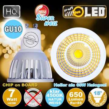  99023 - 7W=65W LED Spot HQ COB GU10 650Lm 15 4500K weiss  25.29USD - 28.09USD  