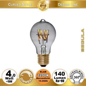  50526 - 4W=15W LED Glhlampe Curved klar E27 140Lm 2200K dimmbar  18,00EUR - 18,95EUR  