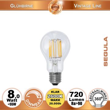  50337 - 8W=55W LED Glas Glhfadenbirne dimmbar klar E27 720Lm 360 Ra>90 2600K  21.43USD - 23.82USD  