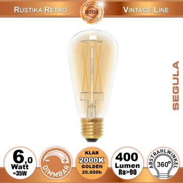  50295 - 6W=35W LED Rustika Golden Long Style Glas Glhfadenbirne dimmbar klar E27 400Lm 360 Ra>90 2000K  15.04GBP - 16.72GBP  