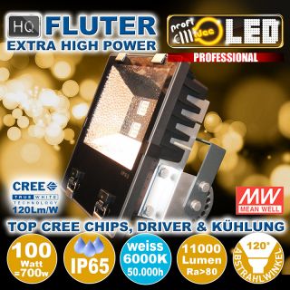  100W=700W LED HQ Fluter 11000Lm 120 6000K weiss IP65 
