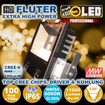  99113 - 100W=700W LED HQ Fluter 11000Lm 120° 6000K weiss IP65  311.86GBP - 346.51GBP  