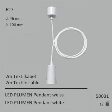  50031 - LED Plumen Pendant weiss 2m Textilkabel E27  19.83USD - 21.39USD  