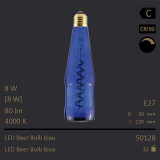  8W=8W Segula LED Beer Bulb blau Curved E27 80Lm CRI90 4000K dimmbar 
