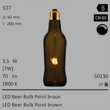  50130 - 3,5W=7W Segula LED Beer Bulb Point brown E27 70Lm CRI80 1800K dimmbar  20.00GBP - 22.23GBP  