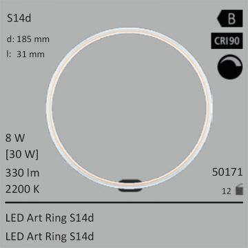  50171 - 8W=30W SEGULA LED ART Ring S14d klar 330Lm 360� Ra>90 2200K dimmbar  28.06GBP - 31.18GBP  