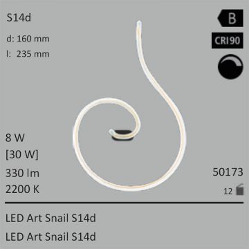  50173 - 8W=30W SEGULA LED ART Snail S14d klar 330Lm 360� Ra>90 2200K dimmbar  28.29GBP - 31.43GBP  