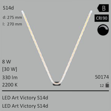  50174 - 8W=30W SEGULA LED ART Victory S14d klar 330Lm 360° Ra>90 2200K dimmbar  28.06GBP - 31.18GBP  