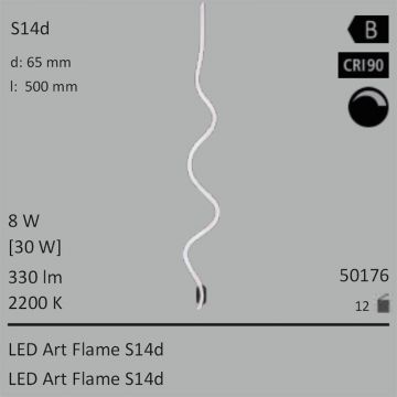  50176 - 8W=30W SEGULA LED ART Flame S14d klar 330Lm 360� Ra>90 2200K dimmbar  29.05GBP - 32.29GBP  