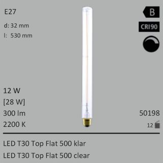  12W=28W Segula LED T30 Top Flat 500 klar E27 300Lm CRI90 2200K dimmbar 