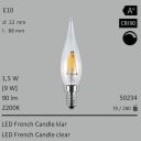  1,5W=9W LED French Candle klar E10 90Lm 360 Ra>90 2200K dimmbar 