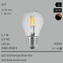  2,7W=12W LED Glhbirne klein klar E27 120Lm 360 Ra>90 2000-2900K ambient dimmbar 