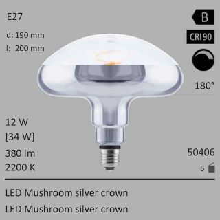  12W=34W Segula LED Mushroom silver crown E27 380Lm 180 CRI90 2200K dimmbar 