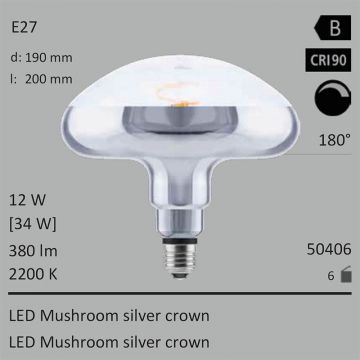  50406 - 12W=34W Segula LED Mushroom silver crown E27 380Lm 180� CRI90 2200K dimmbar  8933.86JPY - 9927.30JPY  
