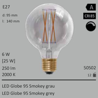 6W=25W Segula LED Globe 95 Smokey grau E27 250Lm 360 Ra>85 2000K dimmbar 