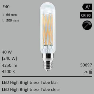  40W=240W Segula LED High Brightness Tube klar E40 4250Lm CRI90 4200K 