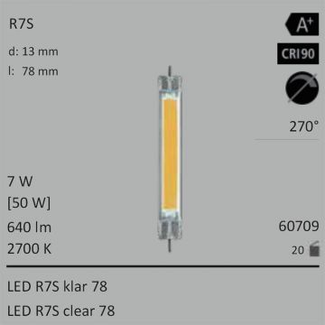  60709 - 4W=39W Segula LED R7S 78 klar 450Lm 270° Ra>80 2700K  9.83GBP - 10.93GBP  